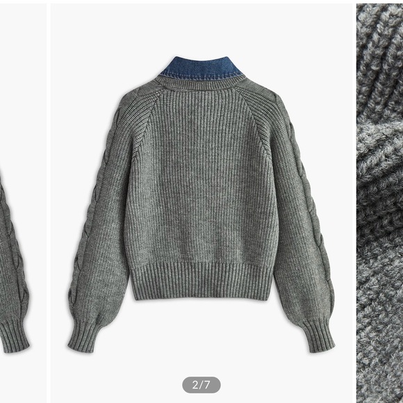 Commense Gray V-Neck Cable Knit Sweater - Picture 2 of 8